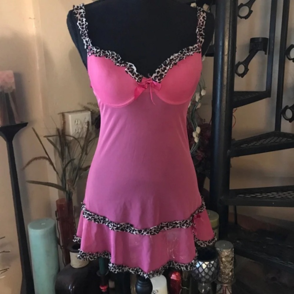 Sexy Vintage Pink Ruffle Chemise Slip Teddy Lingerie